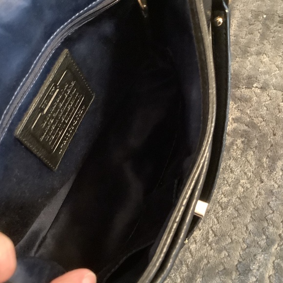 COACH Top Handle Satchel Crossbody Black Leather with Royal Blue Interior - Picture 11 of 13